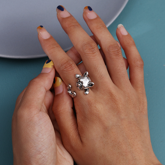 Regulowany pierścionek zwierząt z motywem królika, delfina i hipisowskiego stylu vintage, wykonany ręcznie z posrebrzanymi knuckles – prezent biżuteryjny dla kobiet i dziewcząt - Wianko - 85