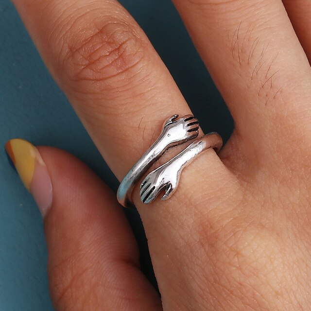 Regulowany pierścionek zwierząt z motywem królika, delfina i hipisowskiego stylu vintage, wykonany ręcznie z posrebrzanymi knuckles – prezent biżuteryjny dla kobiet i dziewcząt - Wianko - 95