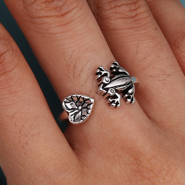 Regulowany pierścionek zwierząt z motywem królika, delfina i hipisowskiego stylu vintage, wykonany ręcznie z posrebrzanymi knuckles – prezent biżuteryjny dla kobiet i dziewcząt - Wianko - 5