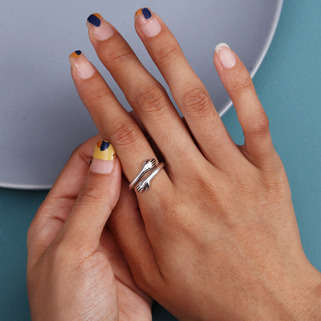Regulowany pierścionek zwierząt z motywem królika, delfina i hipisowskiego stylu vintage, wykonany ręcznie z posrebrzanymi knuckles – prezent biżuteryjny dla kobiet i dziewcząt - Wianko - 97