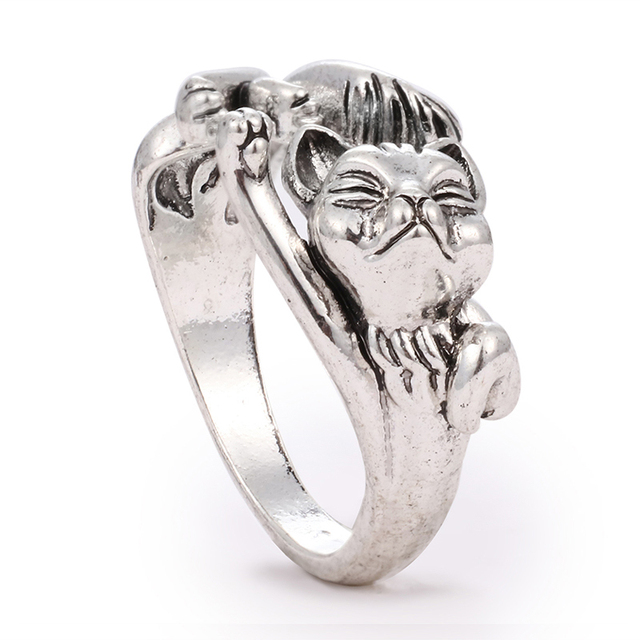 Regulowany pierścionek zwierząt z motywem królika, delfina i hipisowskiego stylu vintage, wykonany ręcznie z posrebrzanymi knuckles – prezent biżuteryjny dla kobiet i dziewcząt - Wianko - 94