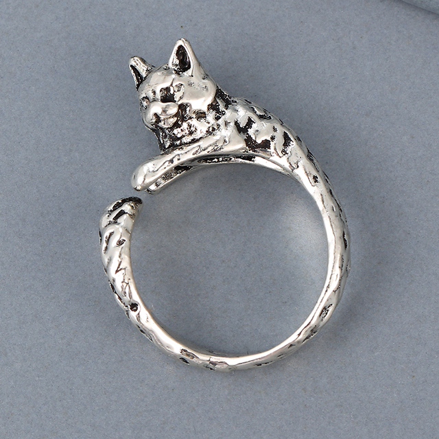 Regulowany pierścionek zwierząt z motywem królika, delfina i hipisowskiego stylu vintage, wykonany ręcznie z posrebrzanymi knuckles – prezent biżuteryjny dla kobiet i dziewcząt - Wianko - 103
