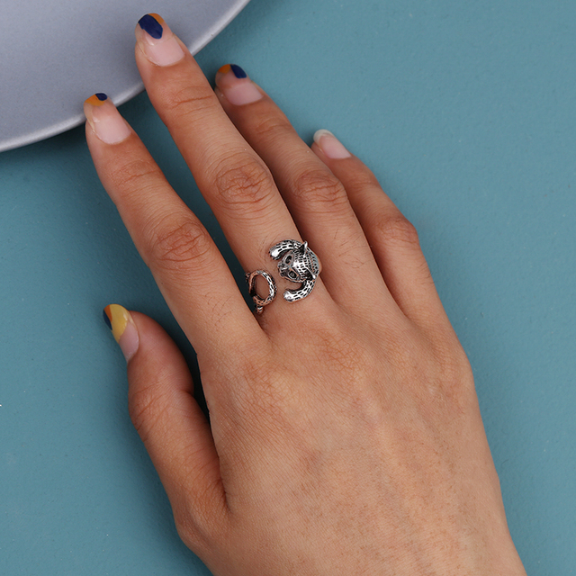 Regulowany pierścionek zwierząt z motywem królika, delfina i hipisowskiego stylu vintage, wykonany ręcznie z posrebrzanymi knuckles – prezent biżuteryjny dla kobiet i dziewcząt - Wianko - 15