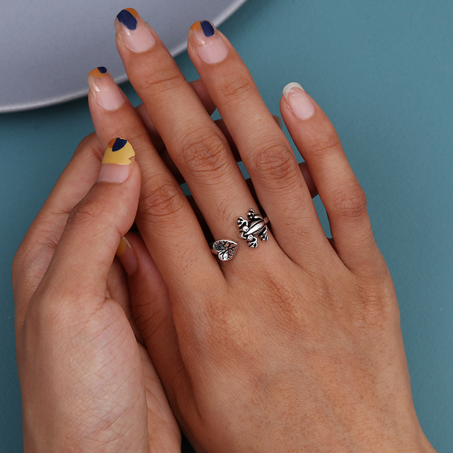Regulowany pierścionek zwierząt z motywem królika, delfina i hipisowskiego stylu vintage, wykonany ręcznie z posrebrzanymi knuckles – prezent biżuteryjny dla kobiet i dziewcząt - Wianko - 7