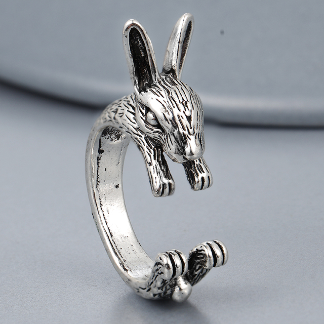 Regulowany pierścionek zwierząt z motywem królika, delfina i hipisowskiego stylu vintage, wykonany ręcznie z posrebrzanymi knuckles – prezent biżuteryjny dla kobiet i dziewcząt - Wianko - 58