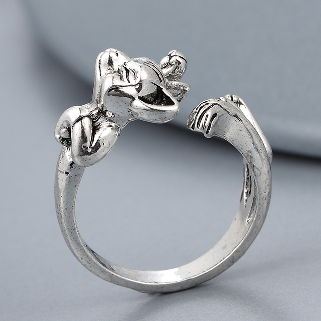 Regulowany pierścionek zwierząt z motywem królika, delfina i hipisowskiego stylu vintage, wykonany ręcznie z posrebrzanymi knuckles – prezent biżuteryjny dla kobiet i dziewcząt - Wianko - 91