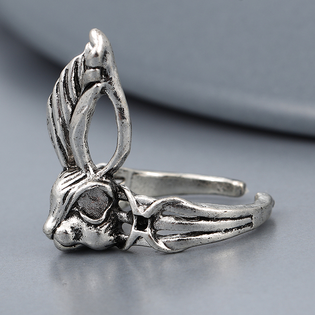 Regulowany pierścionek zwierząt z motywem królika, delfina i hipisowskiego stylu vintage, wykonany ręcznie z posrebrzanymi knuckles – prezent biżuteryjny dla kobiet i dziewcząt - Wianko - 44
