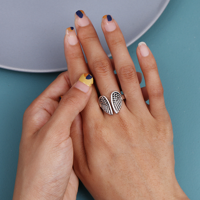 Regulowany pierścionek zwierząt z motywem królika, delfina i hipisowskiego stylu vintage, wykonany ręcznie z posrebrzanymi knuckles – prezent biżuteryjny dla kobiet i dziewcząt - Wianko - 21