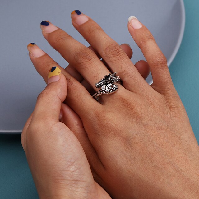 Regulowany pierścionek zwierząt z motywem królika, delfina i hipisowskiego stylu vintage, wykonany ręcznie z posrebrzanymi knuckles – prezent biżuteryjny dla kobiet i dziewcząt - Wianko - 111