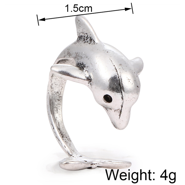 Regulowany pierścionek zwierząt z motywem królika, delfina i hipisowskiego stylu vintage, wykonany ręcznie z posrebrzanymi knuckles – prezent biżuteryjny dla kobiet i dziewcząt - Wianko - 52