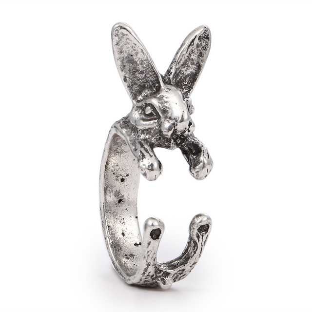 Regulowany pierścionek zwierząt z motywem królika, delfina i hipisowskiego stylu vintage, wykonany ręcznie z posrebrzanymi knuckles – prezent biżuteryjny dla kobiet i dziewcząt - Wianko - 32