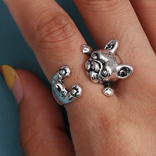 Regulowany pierścionek zwierząt z motywem królika, delfina i hipisowskiego stylu vintage, wykonany ręcznie z posrebrzanymi knuckles – prezent biżuteryjny dla kobiet i dziewcząt - Wianko - 83