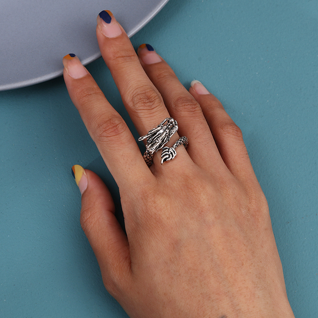 Regulowany pierścionek zwierząt z motywem królika, delfina i hipisowskiego stylu vintage, wykonany ręcznie z posrebrzanymi knuckles – prezent biżuteryjny dla kobiet i dziewcząt - Wianko - 34
