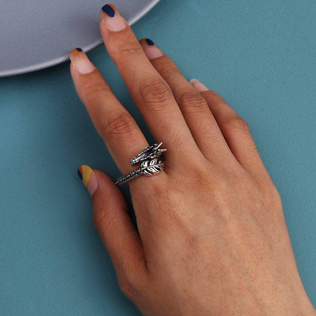 Regulowany pierścionek zwierząt z motywem królika, delfina i hipisowskiego stylu vintage, wykonany ręcznie z posrebrzanymi knuckles – prezent biżuteryjny dla kobiet i dziewcząt - Wianko - 109