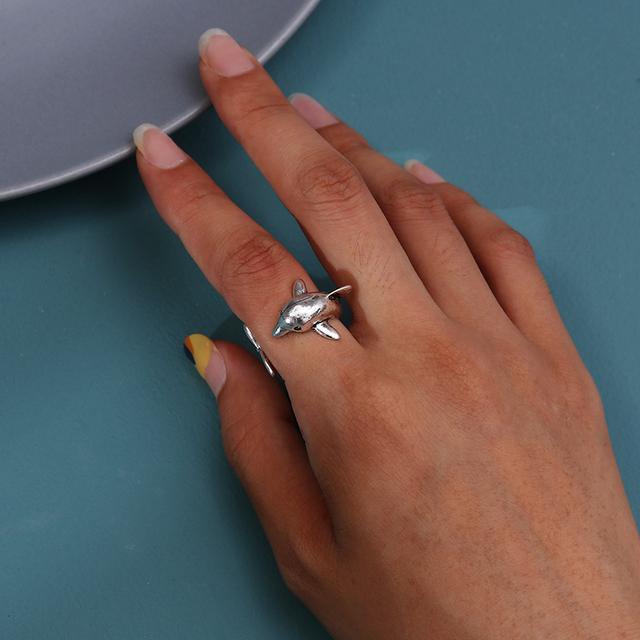 Regulowany pierścionek zwierząt z motywem królika, delfina i hipisowskiego stylu vintage, wykonany ręcznie z posrebrzanymi knuckles – prezent biżuteryjny dla kobiet i dziewcząt - Wianko - 48