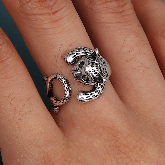 Regulowany pierścionek zwierząt z motywem królika, delfina i hipisowskiego stylu vintage, wykonany ręcznie z posrebrzanymi knuckles – prezent biżuteryjny dla kobiet i dziewcząt - Wianko - 14