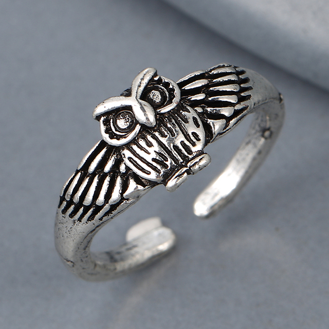 Regulowany pierścionek zwierząt z motywem królika, delfina i hipisowskiego stylu vintage, wykonany ręcznie z posrebrzanymi knuckles – prezent biżuteryjny dla kobiet i dziewcząt - Wianko - 71