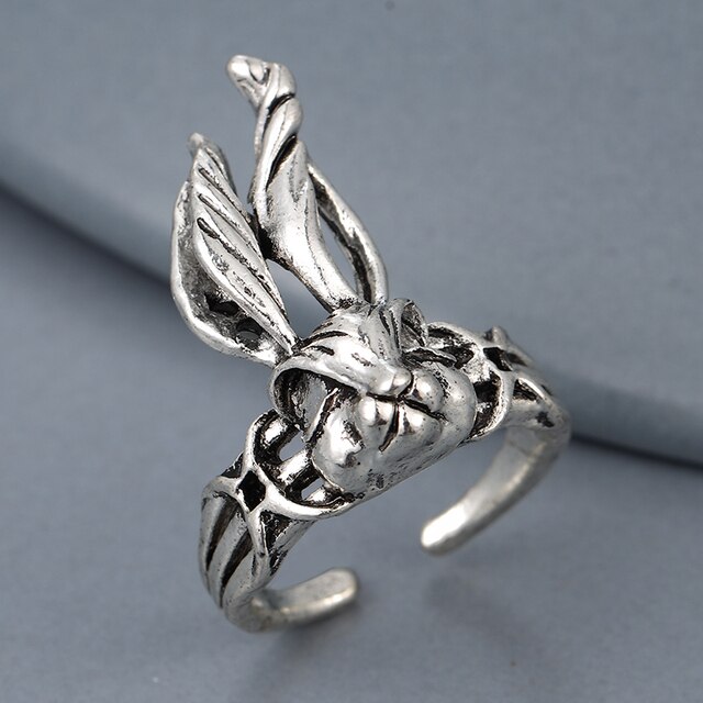 Regulowany pierścionek zwierząt z motywem królika, delfina i hipisowskiego stylu vintage, wykonany ręcznie z posrebrzanymi knuckles – prezent biżuteryjny dla kobiet i dziewcząt - Wianko - 43