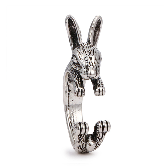 Regulowany pierścionek zwierząt z motywem królika, delfina i hipisowskiego stylu vintage, wykonany ręcznie z posrebrzanymi knuckles – prezent biżuteryjny dla kobiet i dziewcząt - Wianko - 59