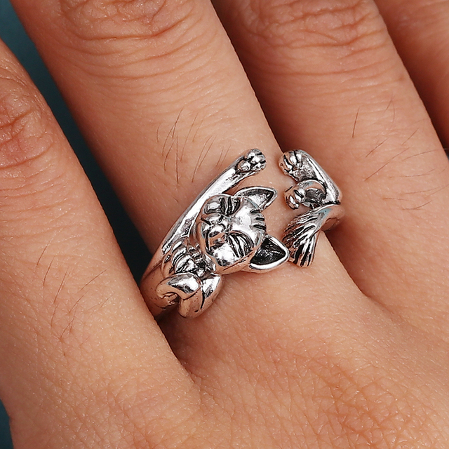 Regulowany pierścionek zwierząt z motywem królika, delfina i hipisowskiego stylu vintage, wykonany ręcznie z posrebrzanymi knuckles – prezent biżuteryjny dla kobiet i dziewcząt - Wianko - 88