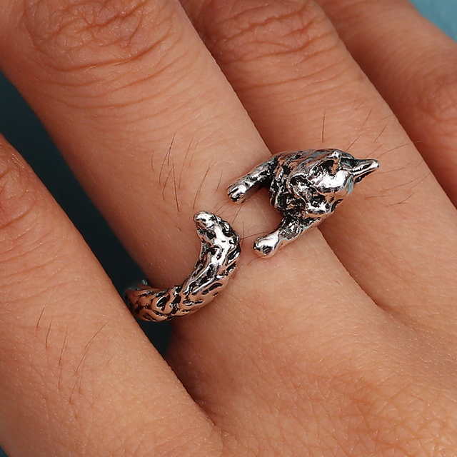 Regulowany pierścionek zwierząt z motywem królika, delfina i hipisowskiego stylu vintage, wykonany ręcznie z posrebrzanymi knuckles – prezent biżuteryjny dla kobiet i dziewcząt - Wianko - 104
