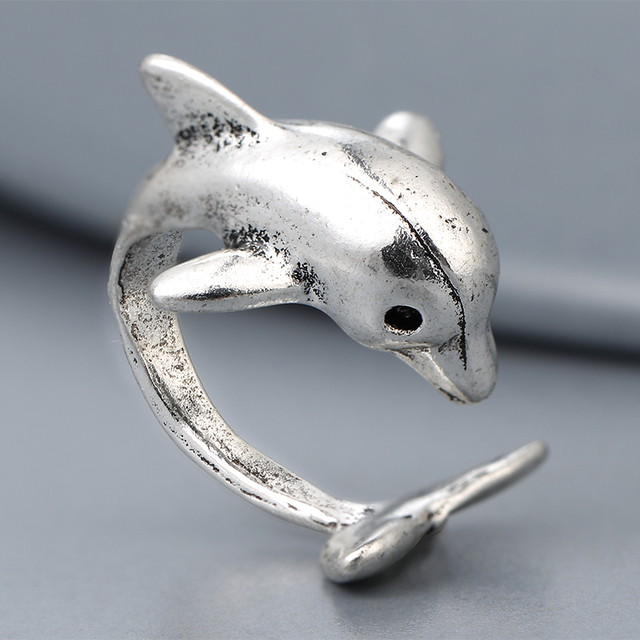 Regulowany pierścionek zwierząt z motywem królika, delfina i hipisowskiego stylu vintage, wykonany ręcznie z posrebrzanymi knuckles – prezent biżuteryjny dla kobiet i dziewcząt - Wianko - 51