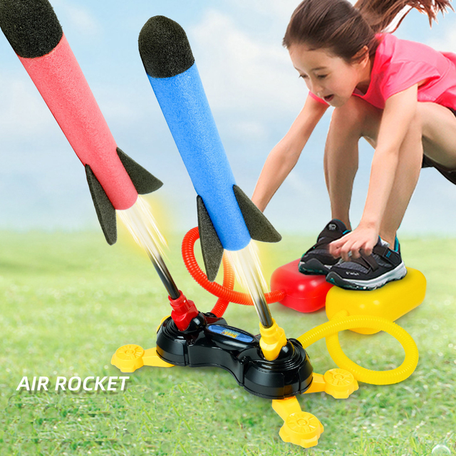 Zabawki sportowe dla dzieci: Wyrzutnia rakiet powietrznych Stomp z miękkimi rakieta EVA i pedał do gry na świeżym powietrzu - Wianko - 2