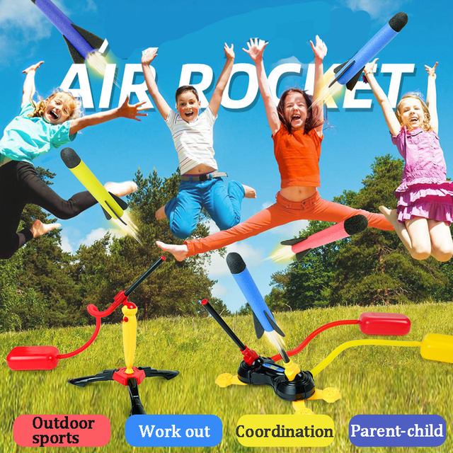 Zabawki sportowe dla dzieci: Wyrzutnia rakiet powietrznych Stomp z miękkimi rakieta EVA i pedał do gry na świeżym powietrzu - Wianko - 1