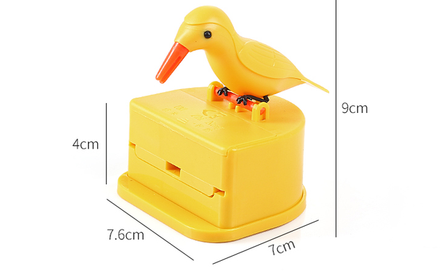 Pudełko wykałaczek z automatycznym uchwytem w kształcie kreskówkowego ptaka - żółte pudełko plastikowe z czerwoną dekoracją beczki - Wianko - 2