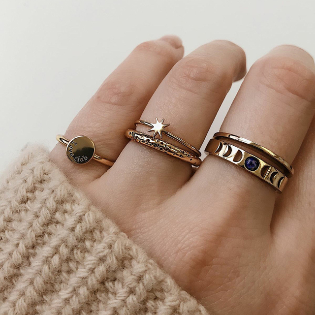 Nowoczesne, geometria pierścionków metalu punk w zestawie dla kobiet z designerskim wzornictwem muszli - Rock Style biżuteria - Wianko - 23