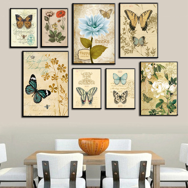 Plakat na ścianę - Vintage Fashion Butterfly, owad natura, malarstwo i kaligrafia, przedszkole, wystrój salonu, płótno malarskie dla dzieci - Wianko - 3