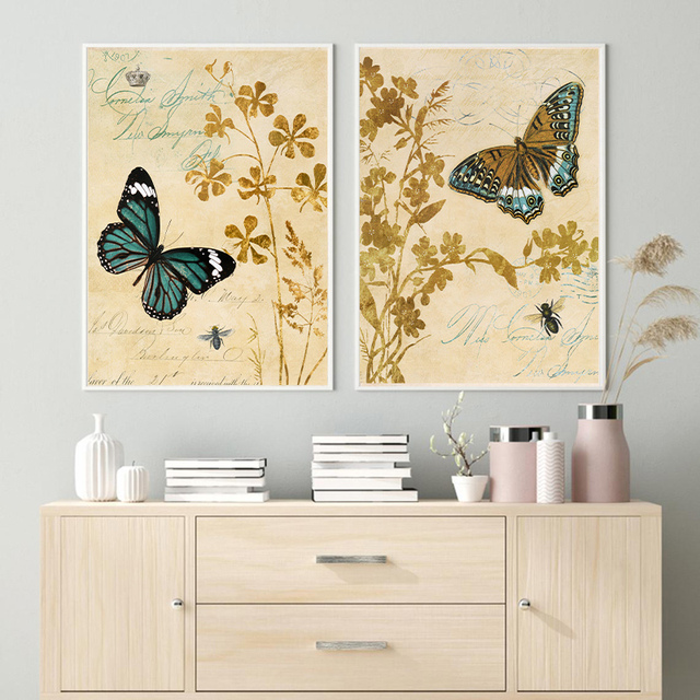 Plakat na ścianę - Vintage Fashion Butterfly, owad natura, malarstwo i kaligrafia, przedszkole, wystrój salonu, płótno malarskie dla dzieci - Wianko - 6