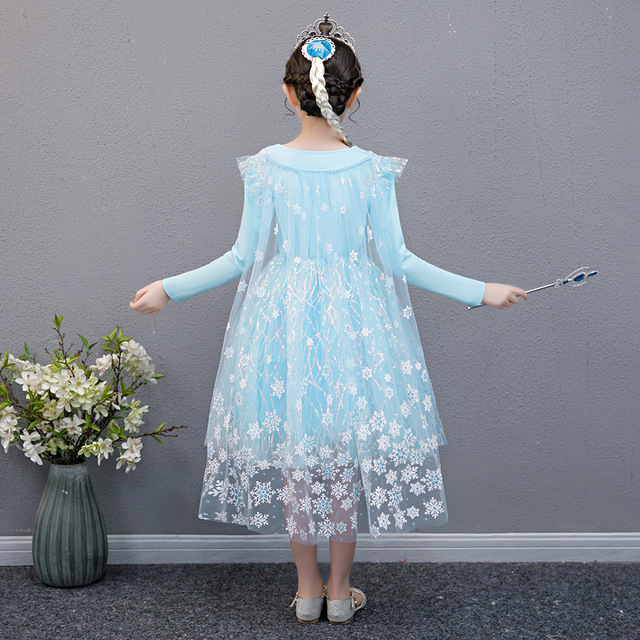 Sukienka mrożonej księżniczki Elsy z płaszczem śniegu - jesienne ubranie dla nastoletnich dziewcząt, idealne na ładne imprezy i urodziny - Wianko - 11