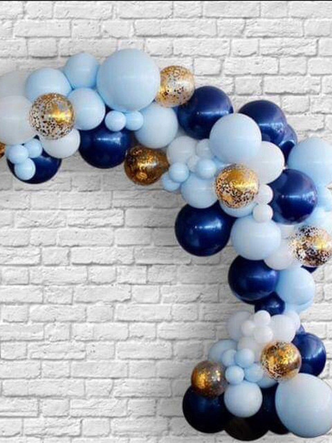 151 sztuk niebieskich, granatowych i białych latexowych balonów z konfetti i złotymi dodatkami - diy balon Garland na ślub, urodziny i przyjęcie baby shower - Wianko - 1