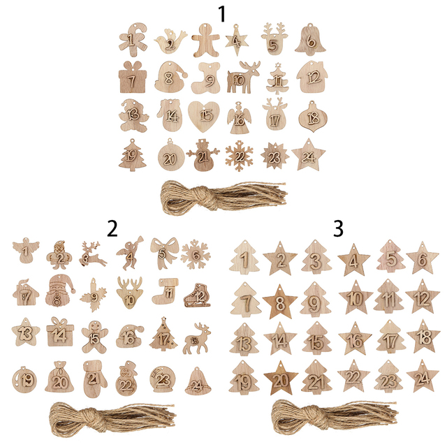 Drewniane naszyjniki - kalendarz adwentowy świąteczny DIY (24 sztuki) - Wianko - 3