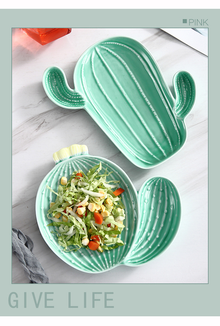 Naczynie kuchenne ceramiczne z kaktusem - płyta, miska na sos, miska na przekąski, talerz na owoce - Wianko - 6