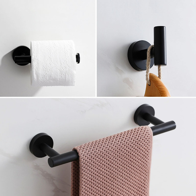 Zestaw 3 elementów do łazienki ze stali nierdzewnej - wieszak na ręczniki, pręty mocujące do ściany w kolorze szczotkowanego złota, czarnego lub lustrzanego - Wianko - 6