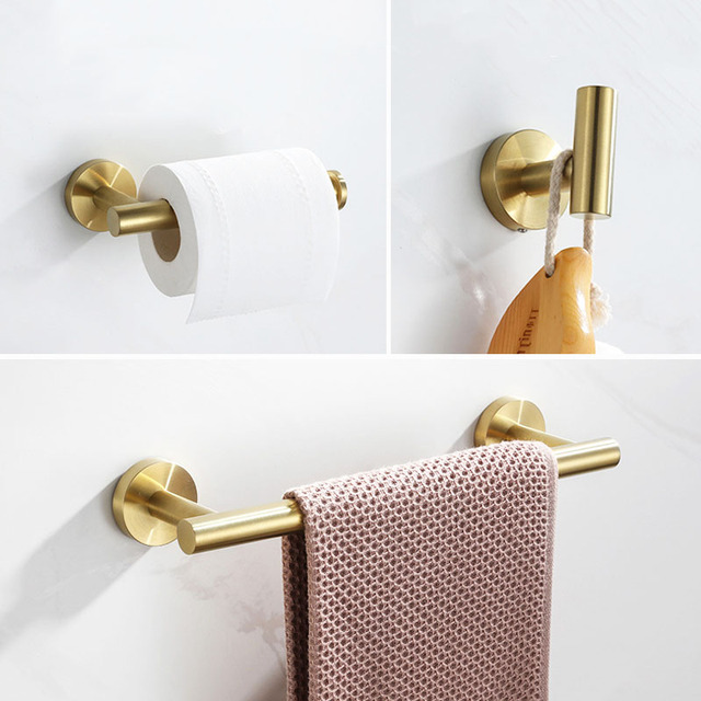 Zestaw 3 elementów do łazienki ze stali nierdzewnej - wieszak na ręczniki, pręty mocujące do ściany w kolorze szczotkowanego złota, czarnego lub lustrzanego - Wianko - 5