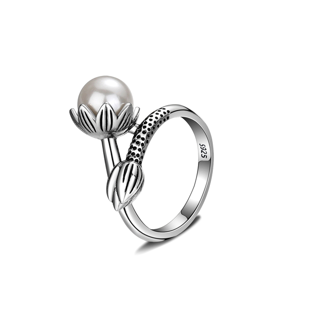 Kwiatowy pierścionek z perłą i wzorem Vintage, 8MM, 925 srebro - Wianko - 1