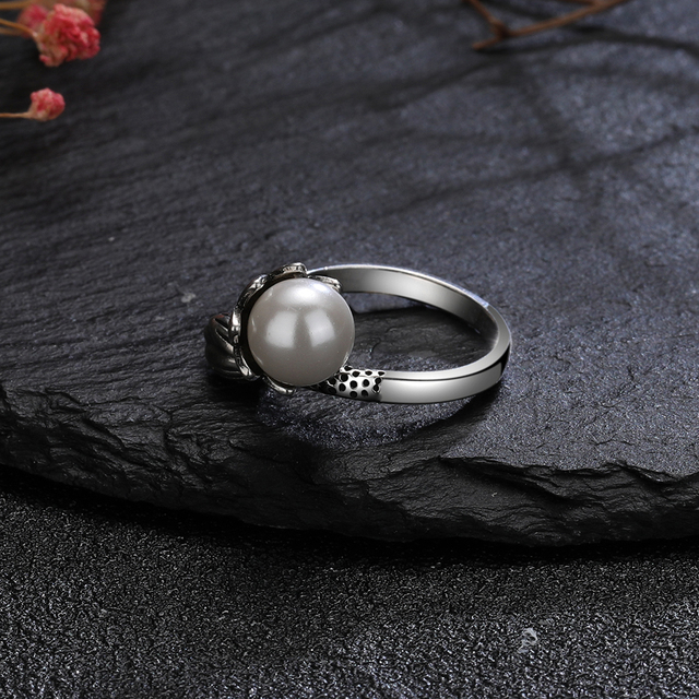 Kwiatowy pierścionek z perłą i wzorem Vintage, 8MM, 925 srebro - Wianko - 3