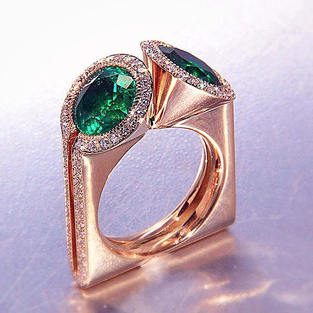 Luksusowy pierścień zielony kamień róg w wyjątkowym męskim stylu - Wianko - 1