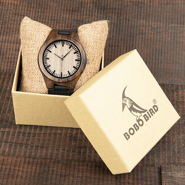 Drewniany zegarek BOBO ptak moda klasyczna dla mężczyzn, heban, zegarek handmade, kwarcowy, prezent erkek kol saati, w pudełku L-F08 - Wianko - 10