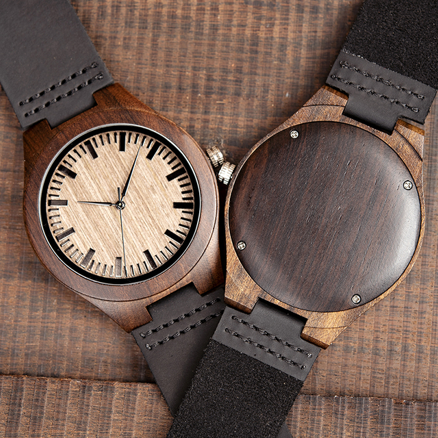 Drewniany zegarek BOBO ptak moda klasyczna dla mężczyzn, heban, zegarek handmade, kwarcowy, prezent erkek kol saati, w pudełku L-F08 - Wianko - 8