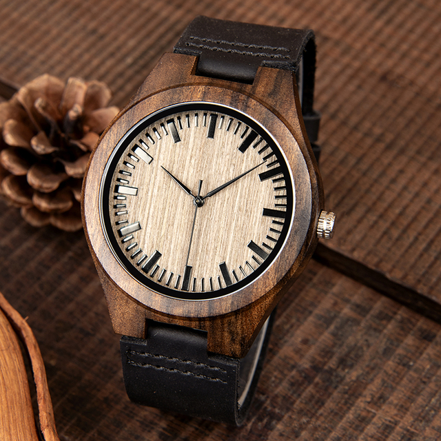 Drewniany zegarek BOBO ptak moda klasyczna dla mężczyzn, heban, zegarek handmade, kwarcowy, prezent erkek kol saati, w pudełku L-F08 - Wianko - 1