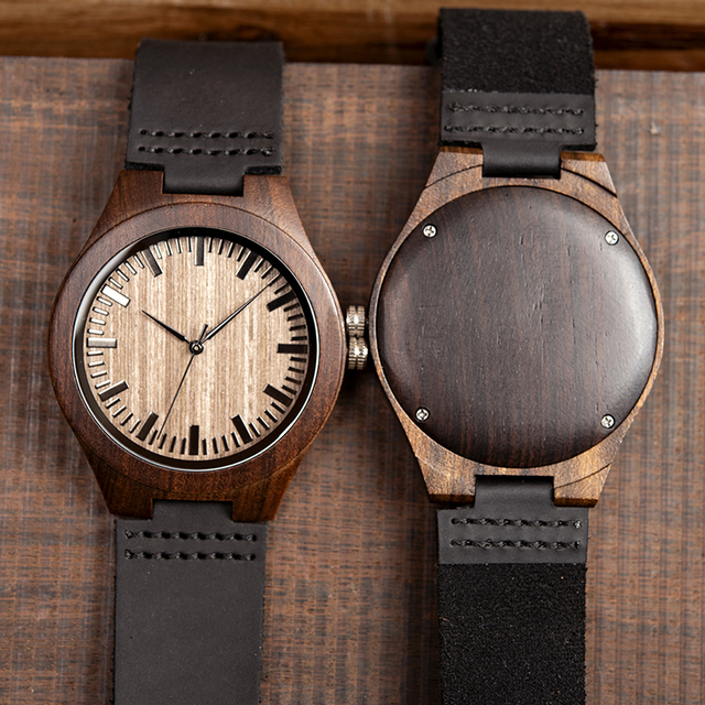 Drewniany zegarek BOBO ptak moda klasyczna dla mężczyzn, heban, zegarek handmade, kwarcowy, prezent erkek kol saati, w pudełku L-F08 - Wianko - 7