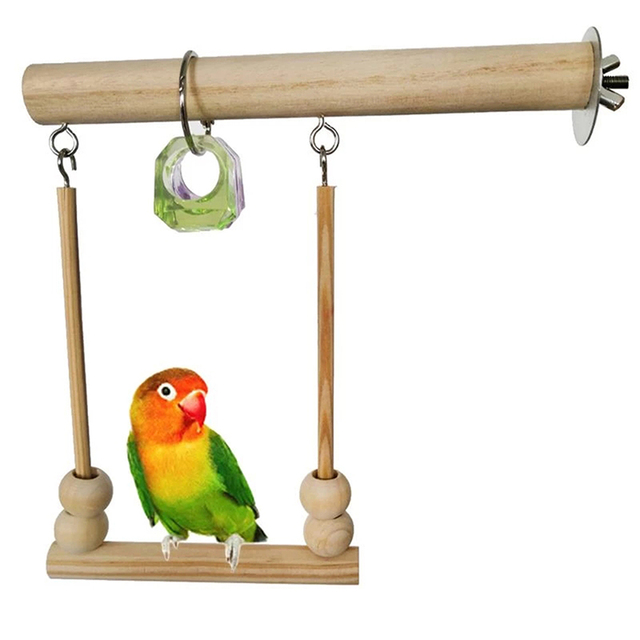 Stojak huśtawka drewniany dla papug z pierścieniem huśtawki, klatką, linią wspinaczkową i materiałami do żucia - Wianko - 2