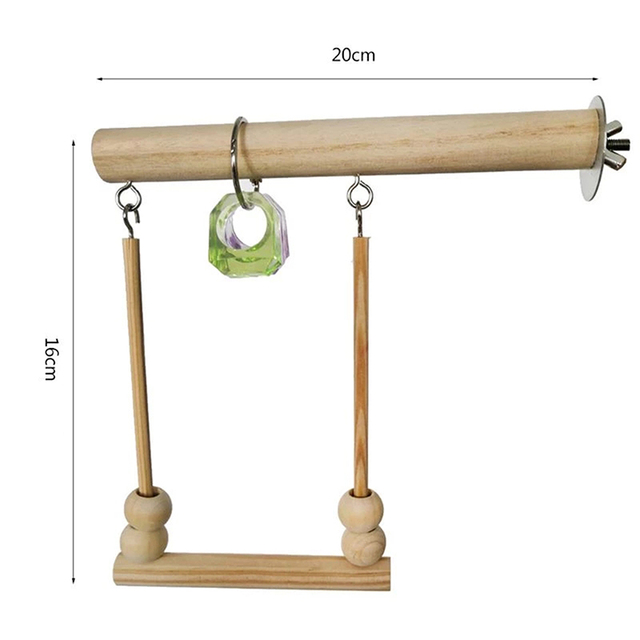 Stojak huśtawka drewniany dla papug z pierścieniem huśtawki, klatką, linią wspinaczkową i materiałami do żucia - Wianko - 3