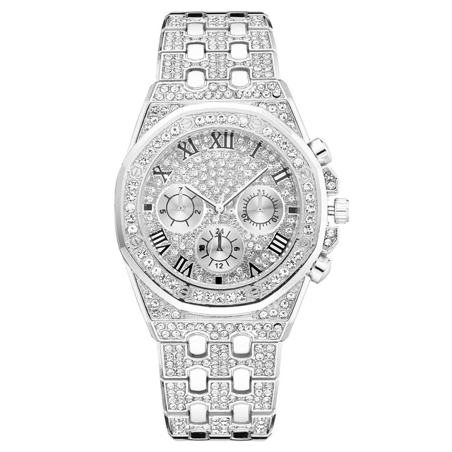 Zegarek męski Iced Out luksusowy pełen diamentów, złoto, stal nierdzewna, kwarcowy - prezent - Wianko - 15