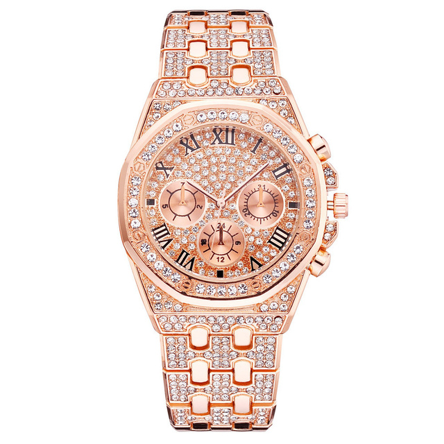 Zegarek męski Iced Out luksusowy pełen diamentów, złoto, stal nierdzewna, kwarcowy - prezent - Wianko - 14