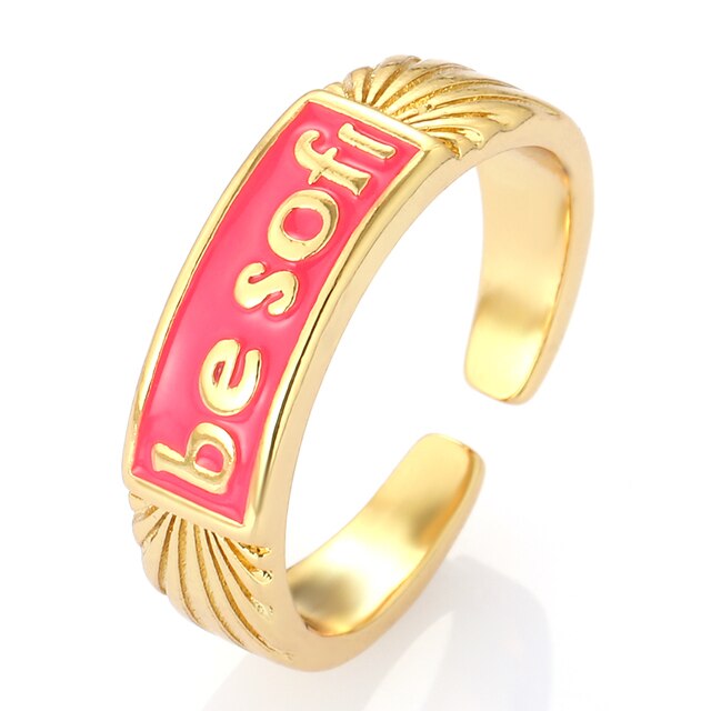 Regulowany pierścień Emalia Boho w kolorach czerwonym, niebieskim, żółtym, tęczy oraz złoty, o geometrii zaręczynowych pierścieni - Wianko - 4